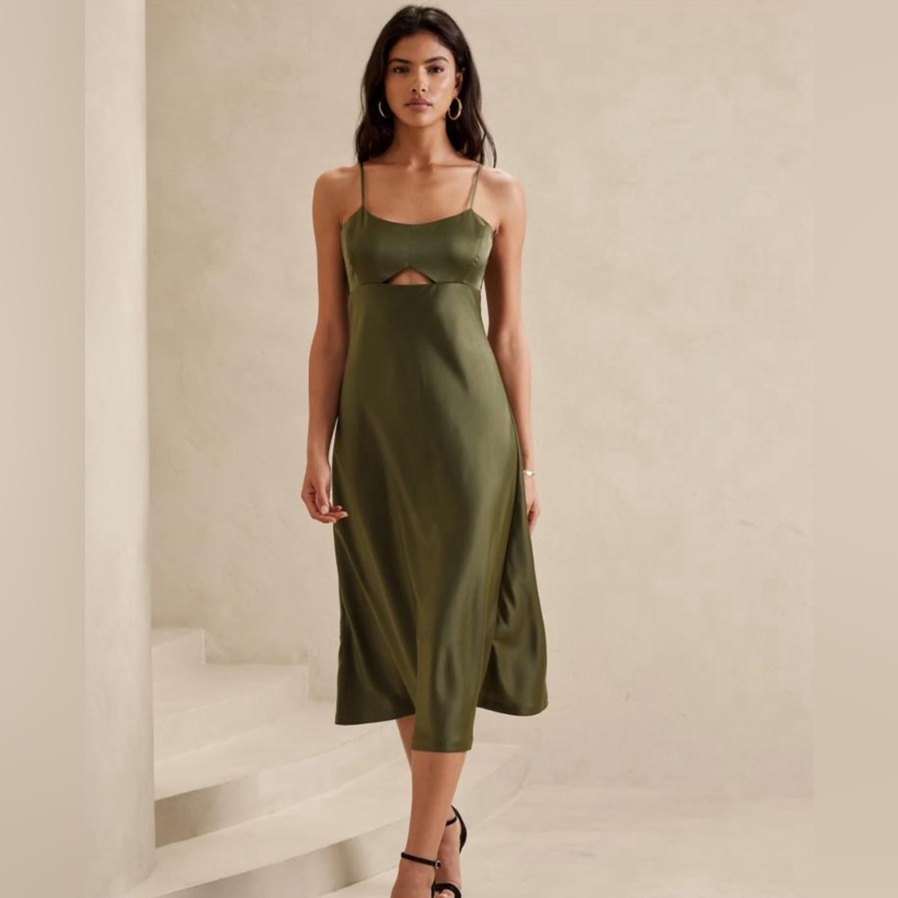 Banana Republic CUTOUT MIDI SLIP DRESS Olive
